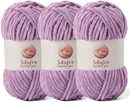 Chenille Yarn for Crocheting Size 5 Bulky Yarn 3 Light Purple by Sekafris