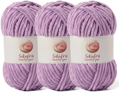 Chenille Yarn for Crocheting Size 5 Bulky Yarn 3 Light Purple by Sekafris