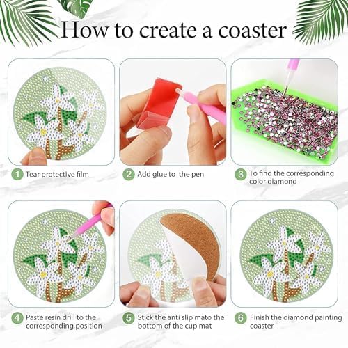 DOTZSO Diamond Art Coaster Kit 8Pcs Flower Diamond Painting Coaster 4×4in - Image 3