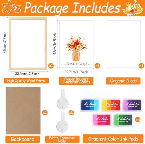 Fall Thanksgiving Flower Bouquet Handprint Art Craft DIY Kit Thanksgiving Day Family Handprint Bouquet in Vase Keepsake with Wood Frame Fall Thankful DIY Gifts for Mom Dad Holiday Birthday 12x16 Inch - Image 2