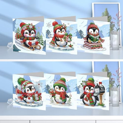 jinglinhh 6pcs Diamond Art Painting Christmas Penguin Greeting Cards with Envelopes, DIY Card Making Kits for Adults, Diamond Art Postcards Holiday Cards Craft Gifts - Image 5