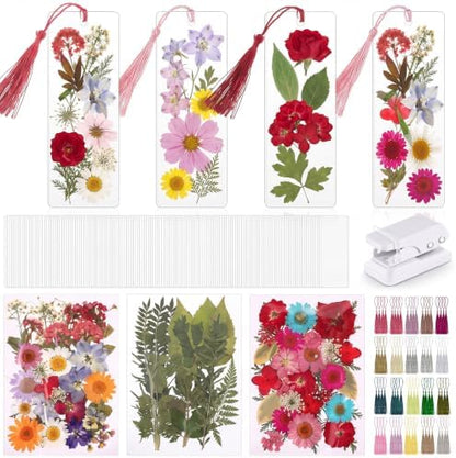 Fuyoooo 376 Pcs Pressed Flower Bookmark Kit,Rainbow Color,2 x 8 Inch by Liraitoya