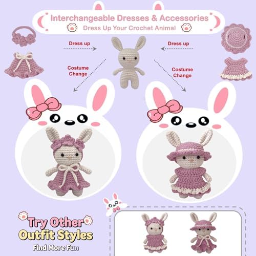 LoopMap Crochet Kit for Beginners – Amigurumi Crochet Animal Kit, Easy Starter Kit with Video Tutorial, Complete Crochet Kit with Extra Yarn, Gift for Adults & Teens (Bunny, Purple) - Image 2