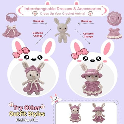 LoopMap Crochet Kit for Beginners – Amigurumi Crochet Animal Kit, Easy Starter Kit with Video Tutorial, Complete Crochet Kit with Extra Yarn, Gift for Adults & Teens (Bunny, Purple) - Image 2