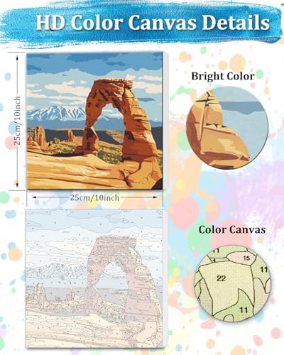 TOCARE Framed Paint by Numbers Kit for Adults, Arches National Park Paint by Number with Frame, Small Paint by Numbers Framed Canvas Utah Scenery for Home Wall Decor (10x10 Inch, Without Easel) - Image 2