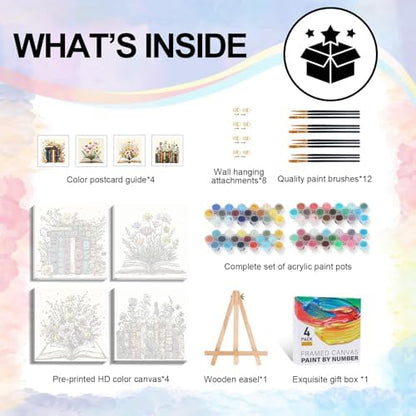 4 Pack Framed Paint by Numbers Kit for Adults with Wooden Easel, Book - Image 4