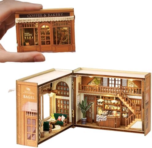 Mini 3D Wooden Doll House Craft Model with LED,DIY Miniature and Furniture Dollhouse Kit,Creative Room Idea for Valentine's Day Birthday Gift (Bagel Time) by Montidey