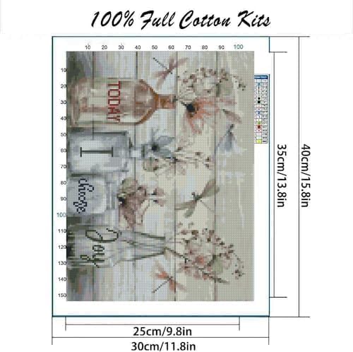 Stamped Cross Stitch Kits for Adults Beginner, Flower Dimensions Needlepoint Art Crafts Embroidery Kits for Adults Beginners 15.7x11.8 inches - Image 2