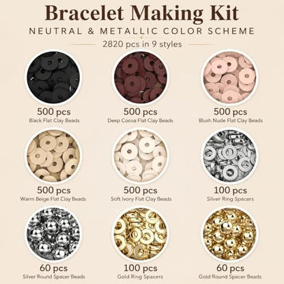 Believo Polymer Clay Beads Kit for Jewelry Crafting with Elastic Cord – Flat Heishi Beads & Spacer Pieces for Bracelets & Necklaces (Black & Coffee) - Image 6