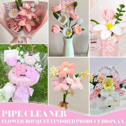 AHAMETON 620Pcs Macaron Color Pipe Cleaners Flower Kit,Chenille Stems Craft - Image 6