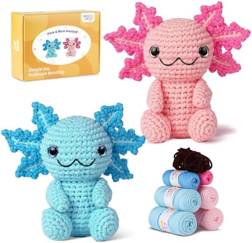 MOREJMTT Crochet Kit for Beginners, Crochet Animal Kits,Crocheting Kit for Starters with Step-by-Step Video Tutorials, Beginner Crochet Kits for Adults (2Pack Axolotl) by MOREJMTT