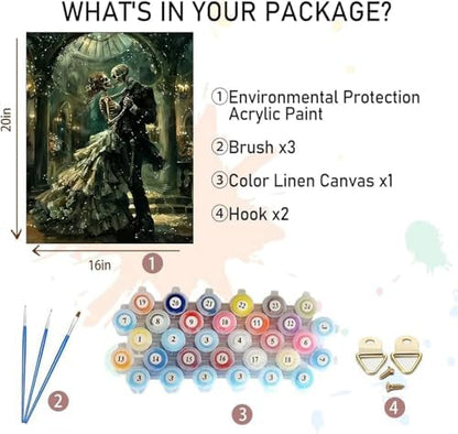 NEGEKFKX Skull Paint by Numbers Kit for Adults Beginner,Skeleton Easy Adult Paint by Number Kits on Canvas DIY Painting for Beginners Art by Numbers for Home Wall Decor 16x20 Inch - Image 4
