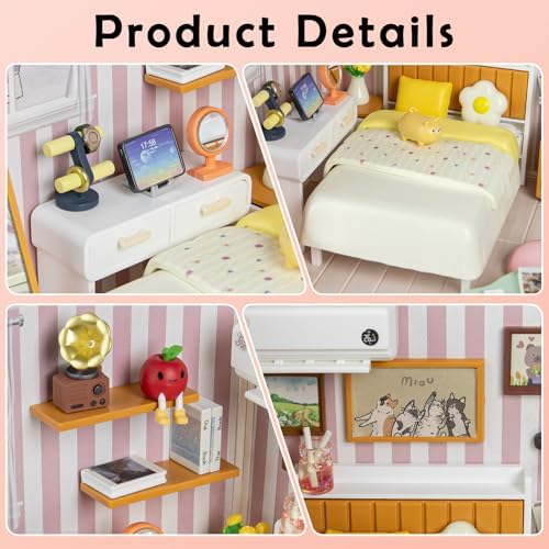 Cozy Bedroom DIY Miniature House Kit for Adults, 3D Dollhouse with LED Light & Dustproof Door, Stackable Connectable Display Case, Creative Gift for Home Decor Lovers Teens Women - Image 3