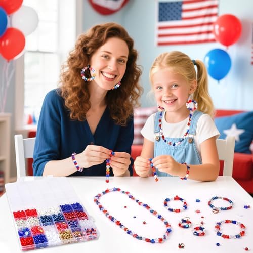 UPINS Patriotic Bracelet Making Kit Red White Blue Beads for 4th of July - Image 4