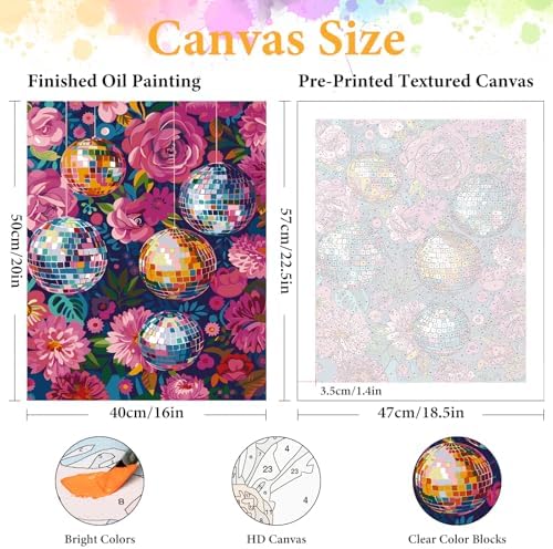 Paint by Numbers Kit for Adults, Disco Ball & Flower Design, 16x20 Inch - Image 2