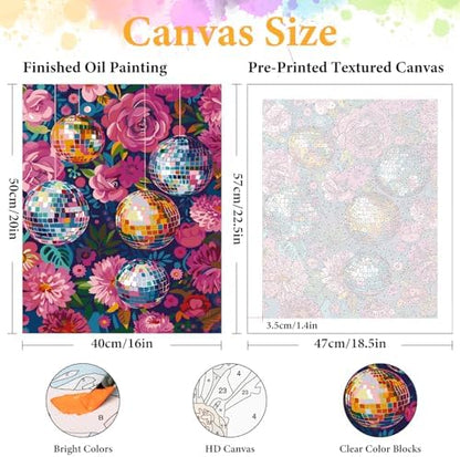 Paint by Numbers Kit for Adults, Disco Ball & Flower Design, 16x20 Inch - Image 2