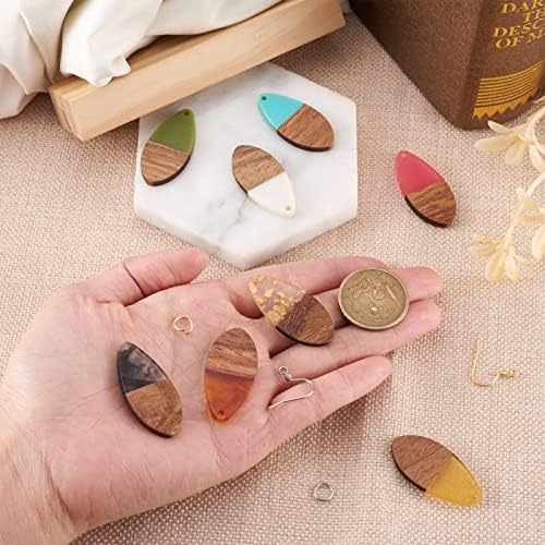 FASHEWELRY 16Pcs Wood Resin Earrings Charms Teardrop Wooden Earring Findings for Earrings Jewelry Making Kit with 120Pcs Earring Hooks Jump Rings - Image 4