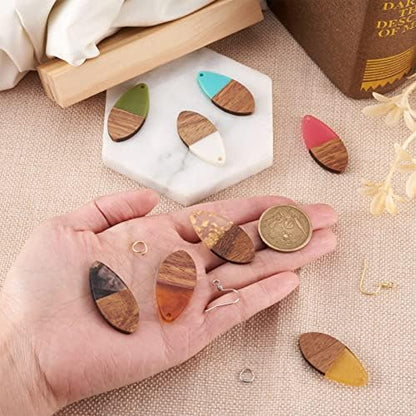 FASHEWELRY 16Pcs Wood Resin Earrings Charms Teardrop Wooden Earring Findings for Earrings Jewelry Making Kit with 120Pcs Earring Hooks Jump Rings - Image 4