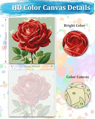 TOCARE Framed Paint by Numbers Kit for Adults Beginner & Kids Ages 8-12,Red Rose Paint by Number Framed, Simple Oil Paint by Number Kits Valentines'Day Gift (10x10 Inch, Without Easel) - Image 2