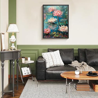 Ausanrl Flowers Framed Paint by Numbers Wooden Easel-Adult Paint by Number Kits on Canvas Framed,Lotus Paint by Numbers with Frame,Gifts and Home Wall Decor 12x16inch - Image 3