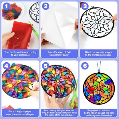 Lonfliness 32 Sets Suncatchers Craft Kit DIY Flower Window Stained Glass Effect Paper Spring Home School Classroom Decoration Art Craft Creative Activity Project Gift Favor - Image 3