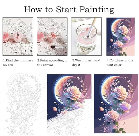 ZRIZQ Paint by Numbers Kit for Adults Beginner,Flowers Moon,16x20 - Image 5