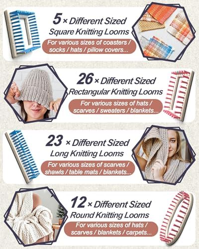 UCDRMA Upgraded Large Adjustable Loom Knitting Kit with Removable-pegs, Up to 132 Sizes & Shapes Weaving Knitting Loom for Blankets/Scarves/Hats, Beginners Infinity Crochet Loom Kit with Instructions - Image 6
