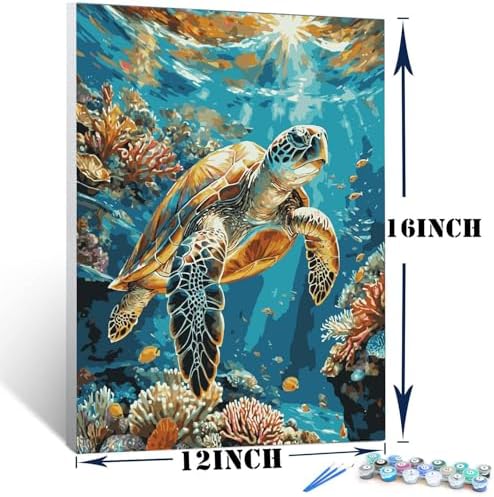 Lovepefe Sea Turtle Paint by Numbers Kit for Adults with Framed Oil Painting Kit Beginner Turtle DIY Painting Kits for Adults Paint By Number On Canvas for Gift Home Wall Decor 12x16 Inch - Image 4