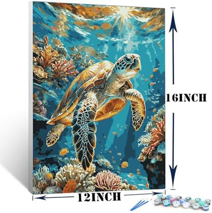 Lovepefe Sea Turtle Paint by Numbers Kit for Adults with Framed Oil Painting Kit Beginner Turtle DIY Painting Kits for Adults Paint By Number On Canvas for Gift Home Wall Decor 12x16 Inch - Image 4