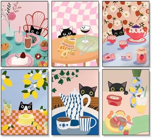 6 Pack Paint by Numbers Kit for Adults Beginner Black Cat, 10x14 Inch by Fountor