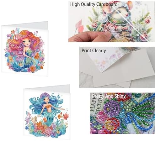 TDFERAN Diamond Painting Blank Cards Blank Cards Mermaid Greetings Card Set of 6 Birthday Greeting Card Greeting Cards with Envelopes Little Mermaid Diamond Painting Party Invitation Card - Image 4