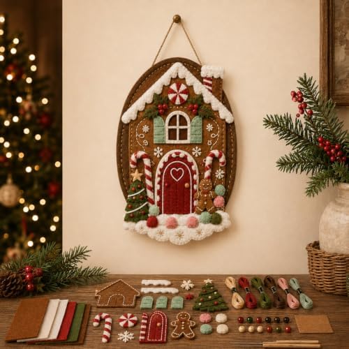DIY Felt Santa Head Wall Decor Kit, Hanging Christmas Ornament, Fabric by Unknown