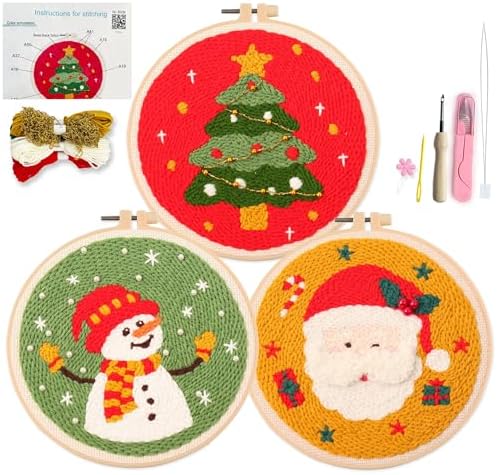 Myfelicity Punch Needle Kit, Punch Needle Kits Adults Beginner,Father Christmas and Christmas Tree Patterns, Complete with a Few Beads by Myfelicityembroiderykit