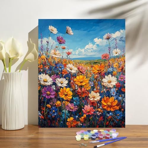 Flowers Paint by Numbers Kit for Adults Beginner Floral Oil Painting Kit Adult Paint by Number Kits on Canvas Wildflower DIY Painting for Beginners Art by Numbers for Gifts Home Wall Decor 16x20 Inch - Image 2