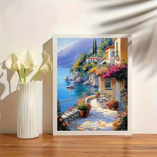 GEMOUJ Paint by Numbers Kits for Adult,Scenery Paint by Numbers Kit for Seaside Town, DIY Acrylic Painting on Canvas for Adult, Home Wall Decor 16 x 20 inch - Image 4