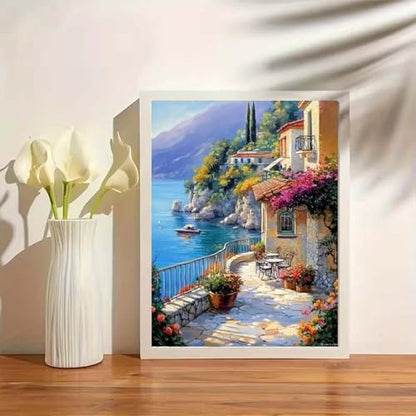 GEMOUJ Paint by Numbers Kits for Adult,Scenery Paint by Numbers Kit for Seaside Town, DIY Acrylic Painting on Canvas for Adult, Home Wall Decor 16 x 20 inch - Image 4