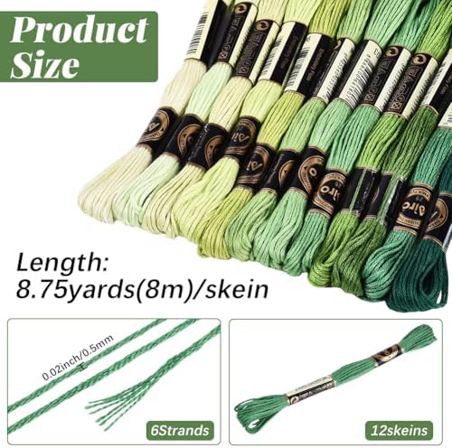 12 Skeins 105 Yards 6 Ply Green Cross Stitch Floss Embroidery Thread Friendship Bracelet String Variegated Gradient Bulk Polyester Yarn Set for Crochet Knitting Sewing Weaving DIY Crafts - Image 2