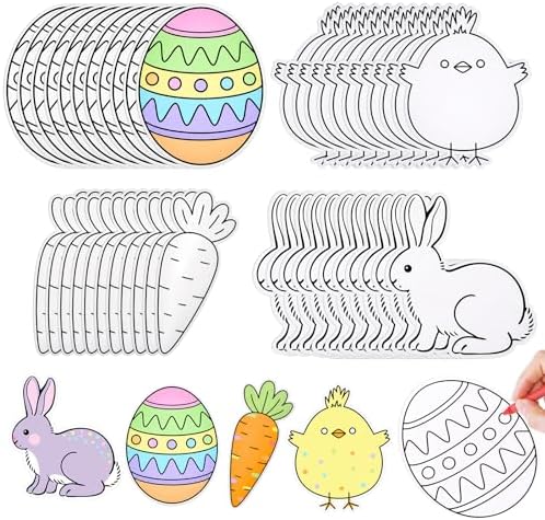 Moinchore 48 Pcs Easter Crafts Color Your Own DIY Paper Coloring Rabbit Egg Carrot Chick Crafts Easter Basket Stuffers for Adult Church Spring Art Gift Favors Decorations by Moinchore