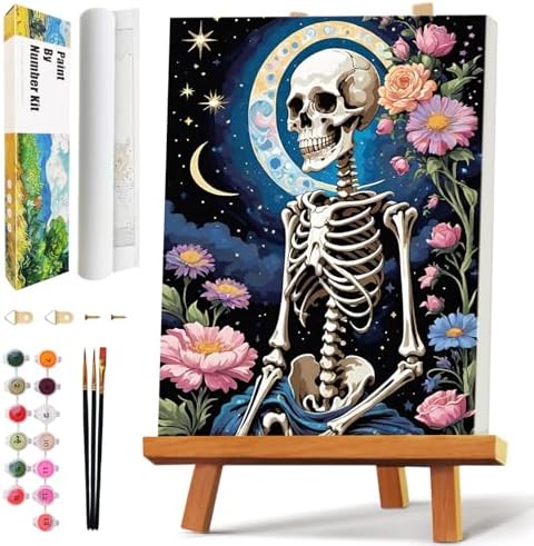 Qaisxoty Paint by Numbers Kit for Adults Beginners, DIY Skull Paint by Numbers Kit on Rolled Canvas, Easy Acrylic Painting by Number Kit for Home Decor Gift - 12” x 16” by QaisxotyPaintbyNumberKits