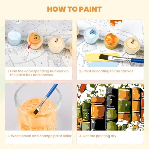 MXJSUA Vintage Books Wildflowers Framed Paint by Numbers for Adults Beginners, Easy Adults' Paint-by-Number Kits on Canvas with Easel, Acrylic Number Painting Crafts Gifts for Home Decor, 10x10 inch - Image 5