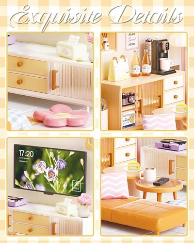 Kisoy DIY Miniature House Kit, Tiny House Kit with Furniture and LED Light, Mini Blocks Model Kit Sets, DIY Crafts/Hobbies Toys for Adults and Teens (Living Room) - Image 5