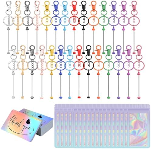 42/84/126 Pcs Beadable Keychain Bars Bulk Blank DIY Beaded Keychain Making Supplies with Bag Thank You Card by Unknown