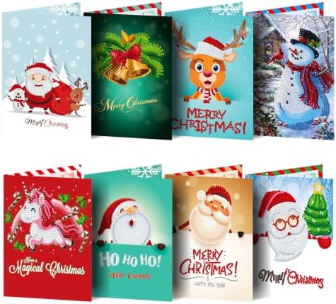 8PCS Christmas DIY Greeting Card Kits with Envelopes Diamond Art Greeting Cards Diamond Art Cards Kits for Adults DIY Crafts Family Friend Gifts by Unknown