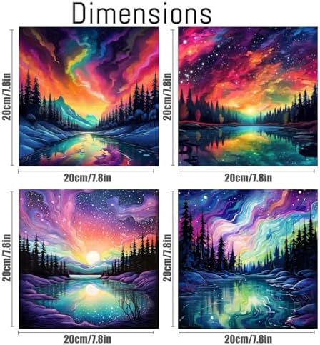 FQOVKYN 4 Pack Landscape Paint by Number for Adults Framed Canvas, DIY Aurora Arts and Crafts for Adults Beginner with Paint Brushes, Acrylic Paint Set for Home Wall Decor, 8 * 8 Inch - Image 2