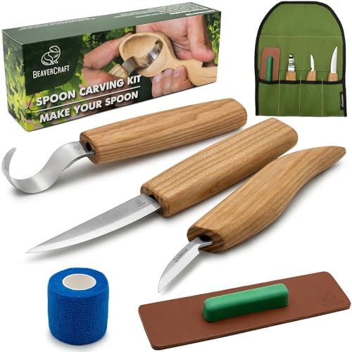 BeaverCraft S13 Wood Carving Tools Set for Spoon Carving 3 Knives Wood Carving Kit for Beginners Hook Knife Wood Carving Right-Handed Spoon Carving Whittling Knives (S13 Right-Handed) by BeaverCraft