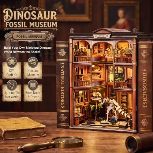 Book Nook Kits for Adults, 3D DIY Miniature Wooden Puzzle with LED Light, Adult Crafts Kits, House Bookshelf Decor, 316 Pieces Model Building Gift for Adults & Teens (Dinosaur Fossil Museum) - Image 2