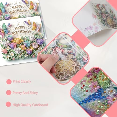JISHSHAY 6 PCS Diamond Painting Happy Birthday Cards Flower Diamond Art Greeting Cards with Envelopes Tulip Gem Art Gem Painting Embroidery Kit Mosaic Kits for Adults with Special Shape Drills - Image 4