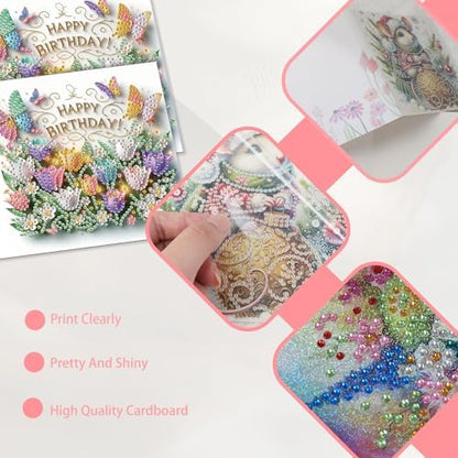 JISHSHAY 6 PCS Diamond Painting Happy Birthday Cards Flower Diamond Art Greeting Cards with Envelopes Tulip Gem Art Gem Painting Embroidery Kit Mosaic Kits for Adults with Special Shape Drills - Image 4