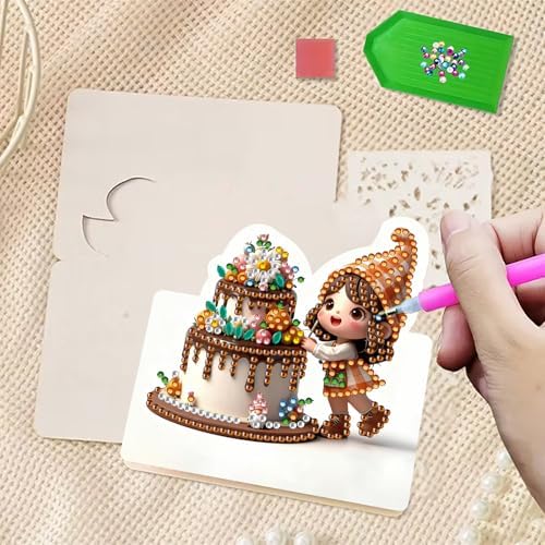 C'eitura 6Pcs 5D Diamond Art Painting Birthday Cards Kit, DIY Cute Girl Birthday Cake Special Shaped Gem Art Greeting Cards with Envelopes, Handmade Gift for Adults - Image 5