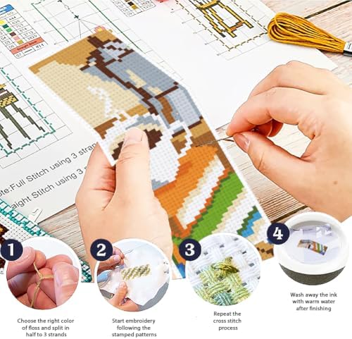 ACRNIGHEET 6PCS Cross Stitch Bookmark Kit for Beginner Stamped Cross Stitch Kits for Adults Book&Coffee DIY Tassel Embroidery Bookmark Kits Needlepoint Kit with Instructions Craft Gift 8.5''x3'' 11CT - Image 4